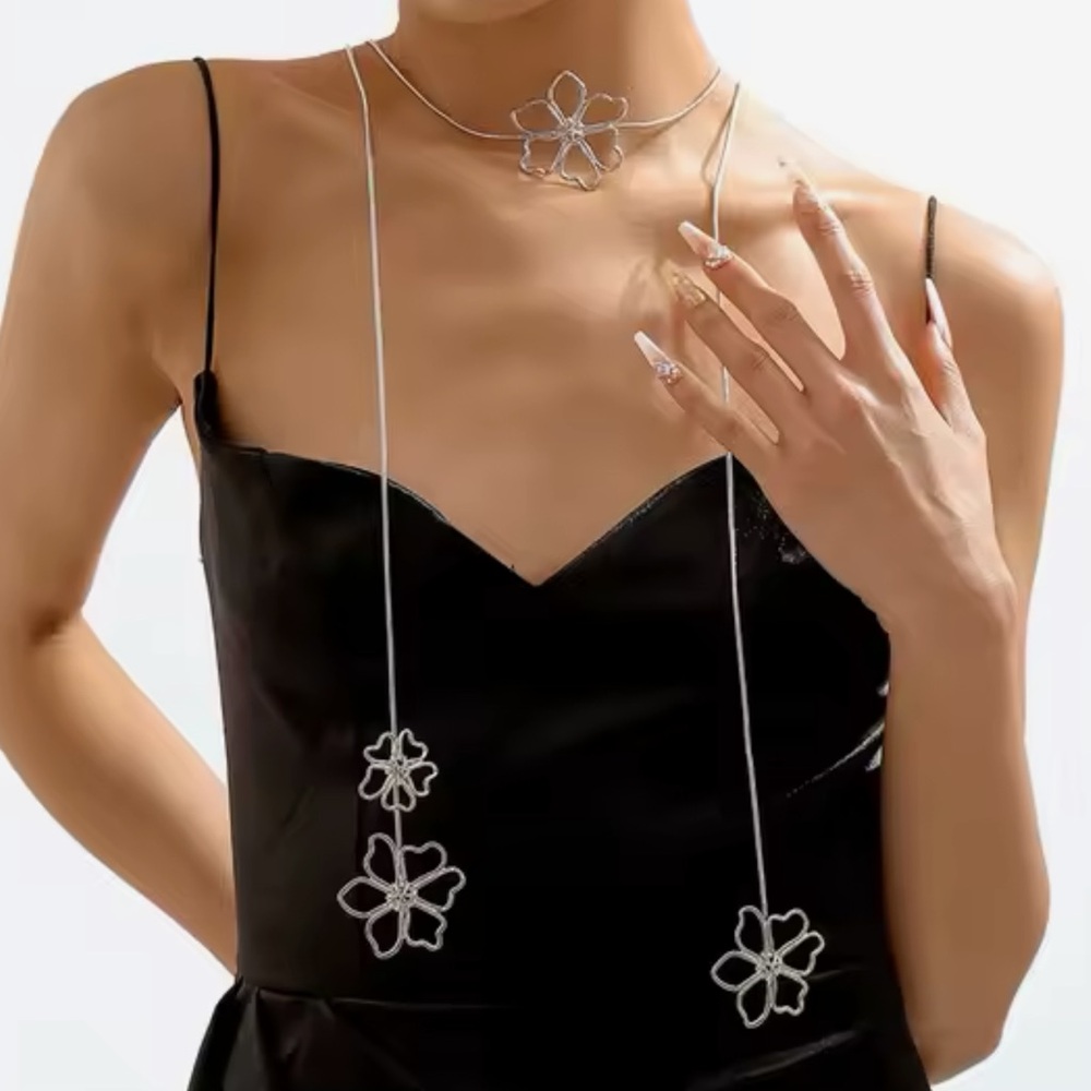 Silver Flower Wrap Necklace